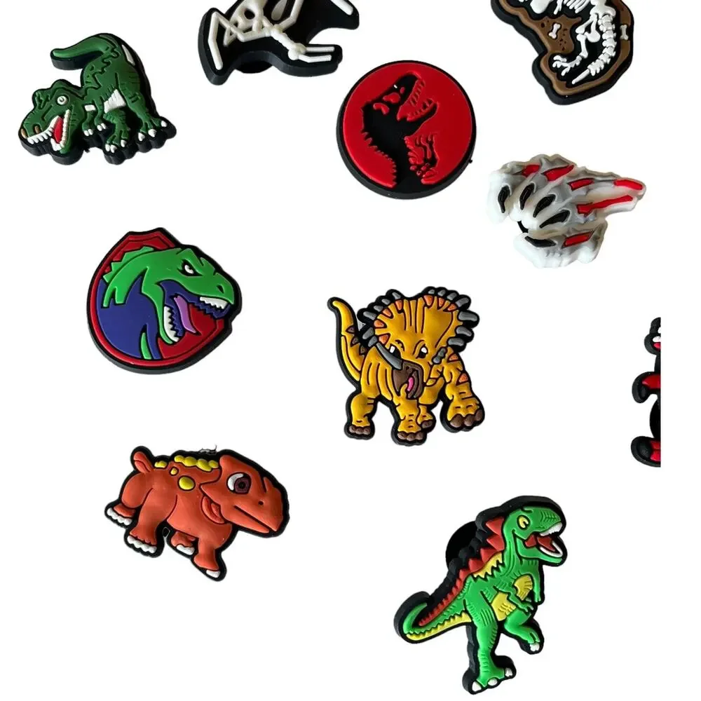NEW Dinosaur SHOE CHARMS 14pc for Croc Clogs Zip Bags T-Rex Raptors Skeleton +